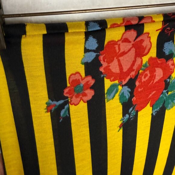 Betsey Johnson Infinity Scarf Yellow & Black Stripes with Red Flowers - Picture 7 of 10